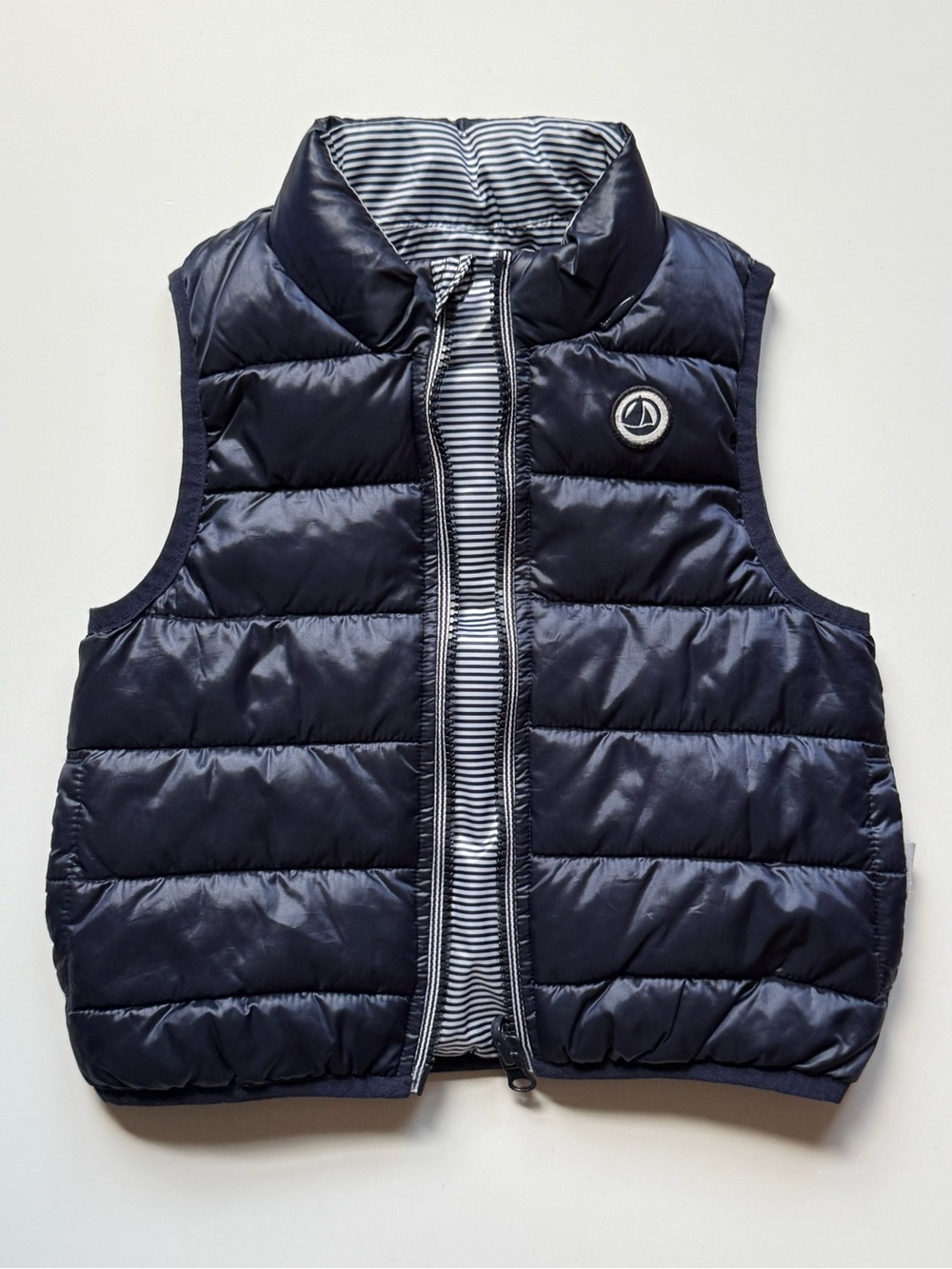 Petit Bateau Baby Unisex Reversible Quilted Puffer Vest - Navy & White - 18M